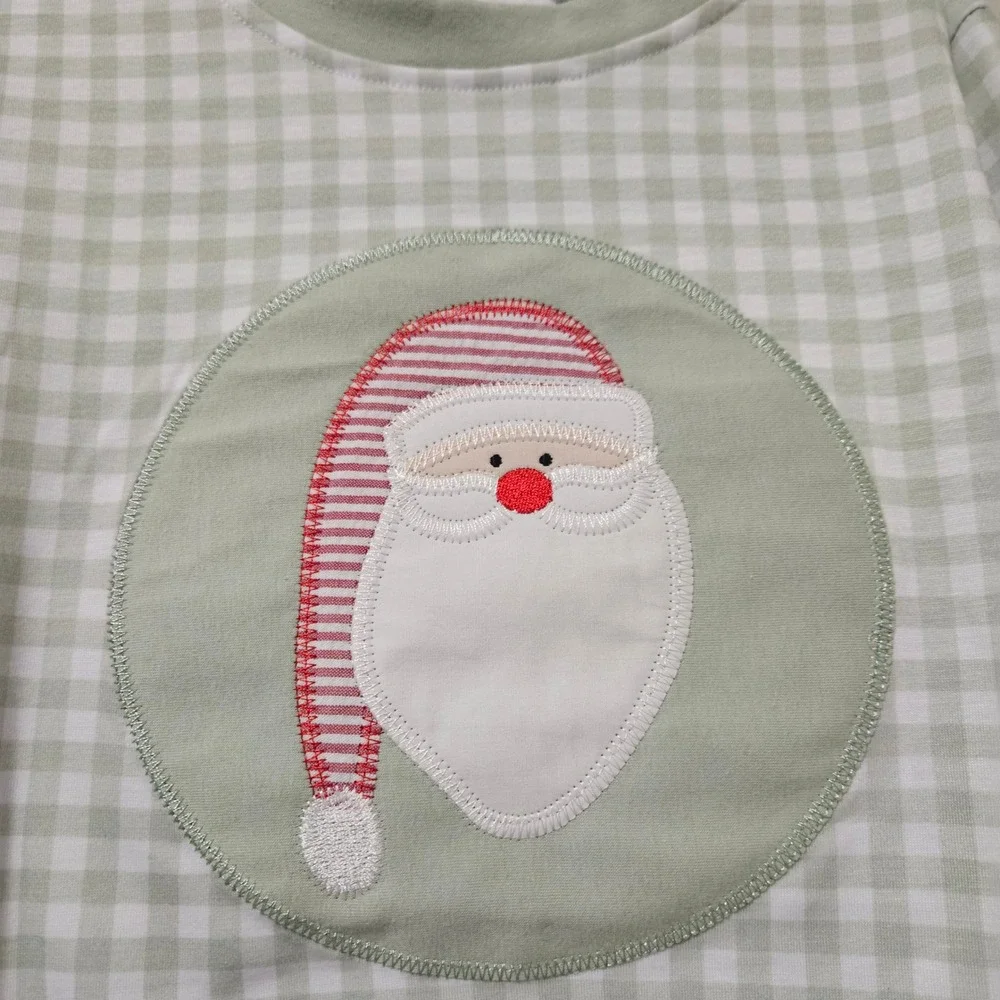Moo-Cow Designs Kids Santa Gingham Pajama Set Sage Green Christmas‎ 5-6T